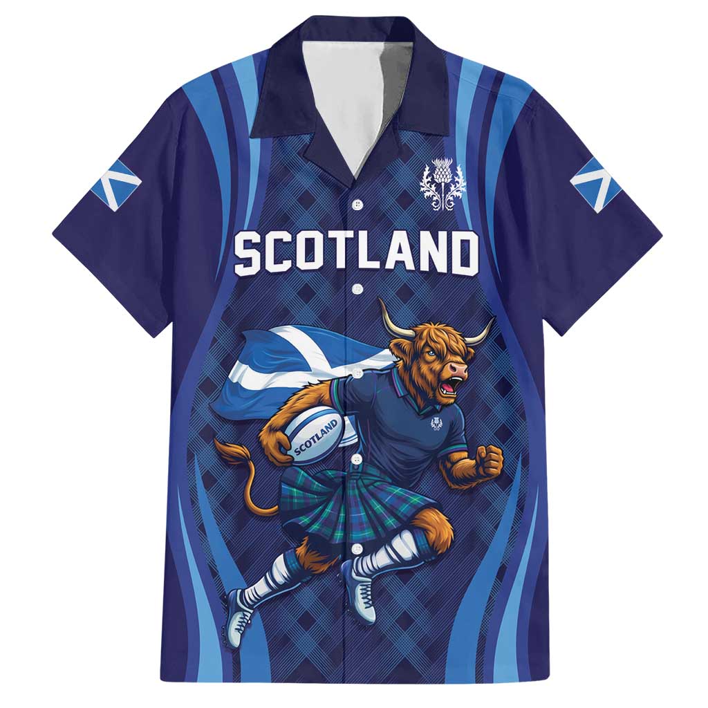 Custom Rugby Scotland Hawaiian Shirt Highland Cow Mascot Go Scottish