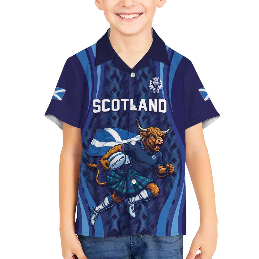 Custom Rugby Scotland Hawaiian Shirt Highland Cow Mascot Go Scottish