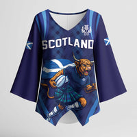 Custom Rugby Scotland Kimono Sleeve Blouse Highland Cow Mascot Go Scottish
