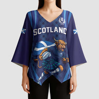 Custom Rugby Scotland Kimono Sleeve Blouse Highland Cow Mascot Go Scottish