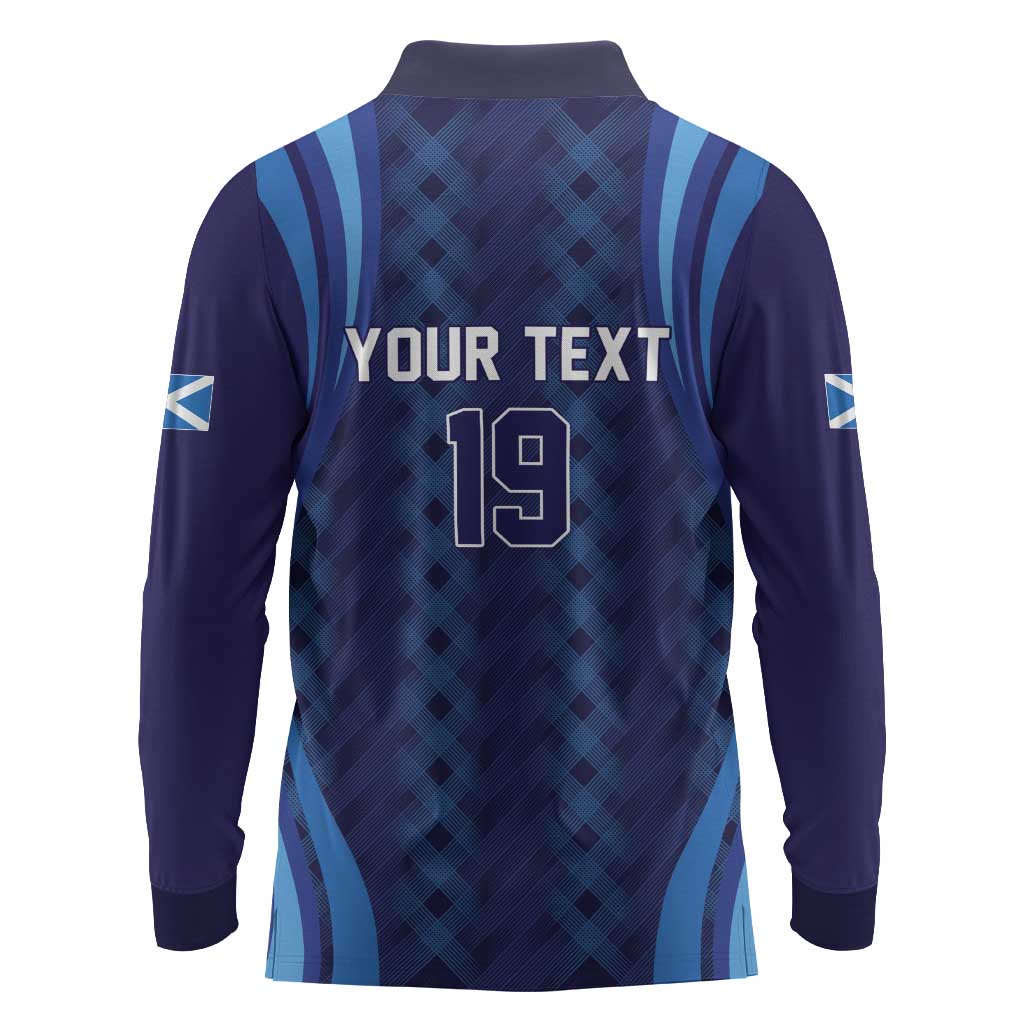 Custom Rugby Scotland Long Sleeve Polo Shirt Highland Cow Mascot Go Scottish