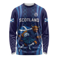 Custom Rugby Scotland Long Sleeve Shirt Highland Cow Mascot Go Scottish