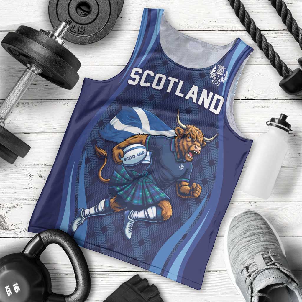 Custom Rugby Scotland Men Tank Top Highland Cow Mascot Go Scottish