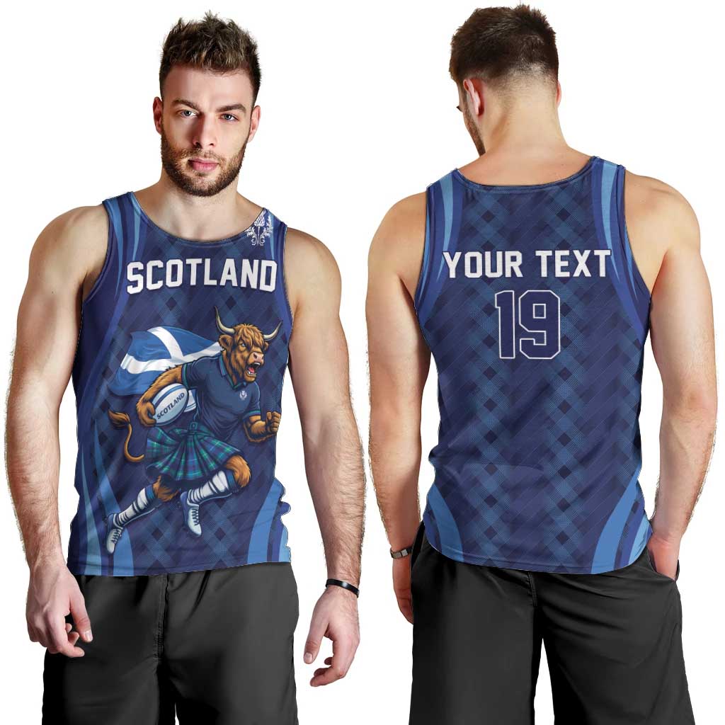 Custom Rugby Scotland Men Tank Top Highland Cow Mascot Go Scottish