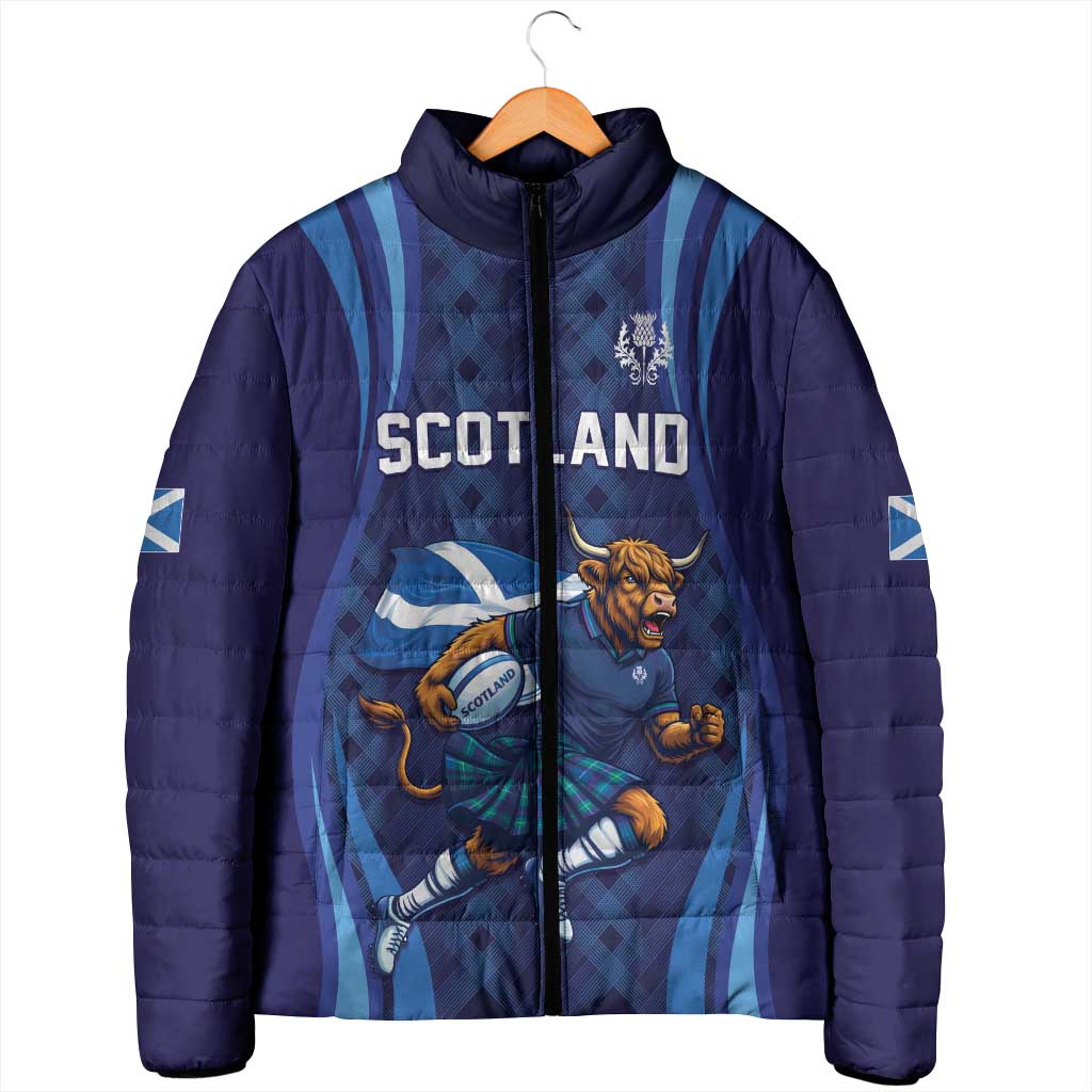 Custom Rugby Scotland Padded Jacket Highland Cow Mascot Go Scottish