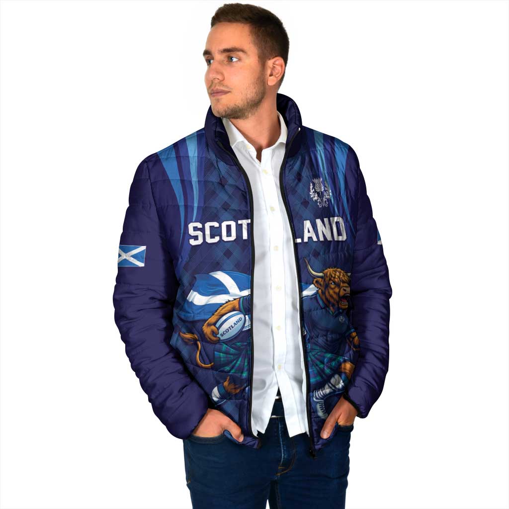 Custom Rugby Scotland Padded Jacket Highland Cow Mascot Go Scottish