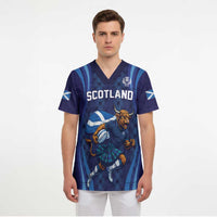 Custom Rugby Scotland Scrub Top Highland Cow Mascot Go Scottish