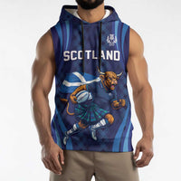 Custom Rugby Scotland Sleeveless Hoodie Highland Cow Mascot Go Scottish