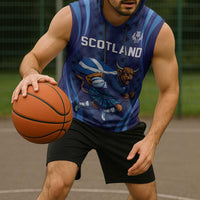 Custom Rugby Scotland Sleeveless Hoodie Highland Cow Mascot Go Scottish