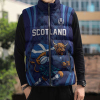 Custom Rugby Scotland Sleeveless Puffer Jacket Highland Cow Mascot Go Scottish