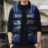 Custom Rugby Scotland Sleeveless Puffer Jacket Highland Cow Mascot Go Scottish