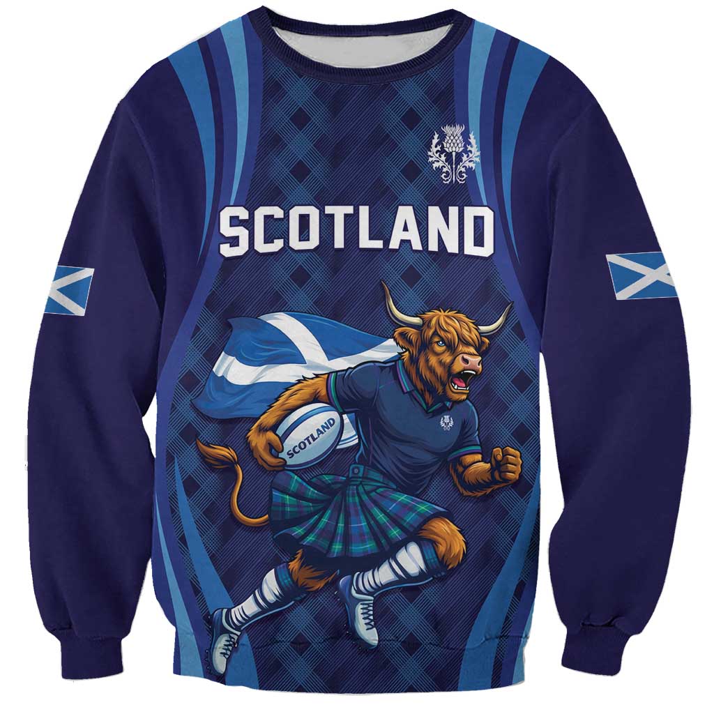 Custom Rugby Scotland Sweatshirt Highland Cow Mascot Go Scottish