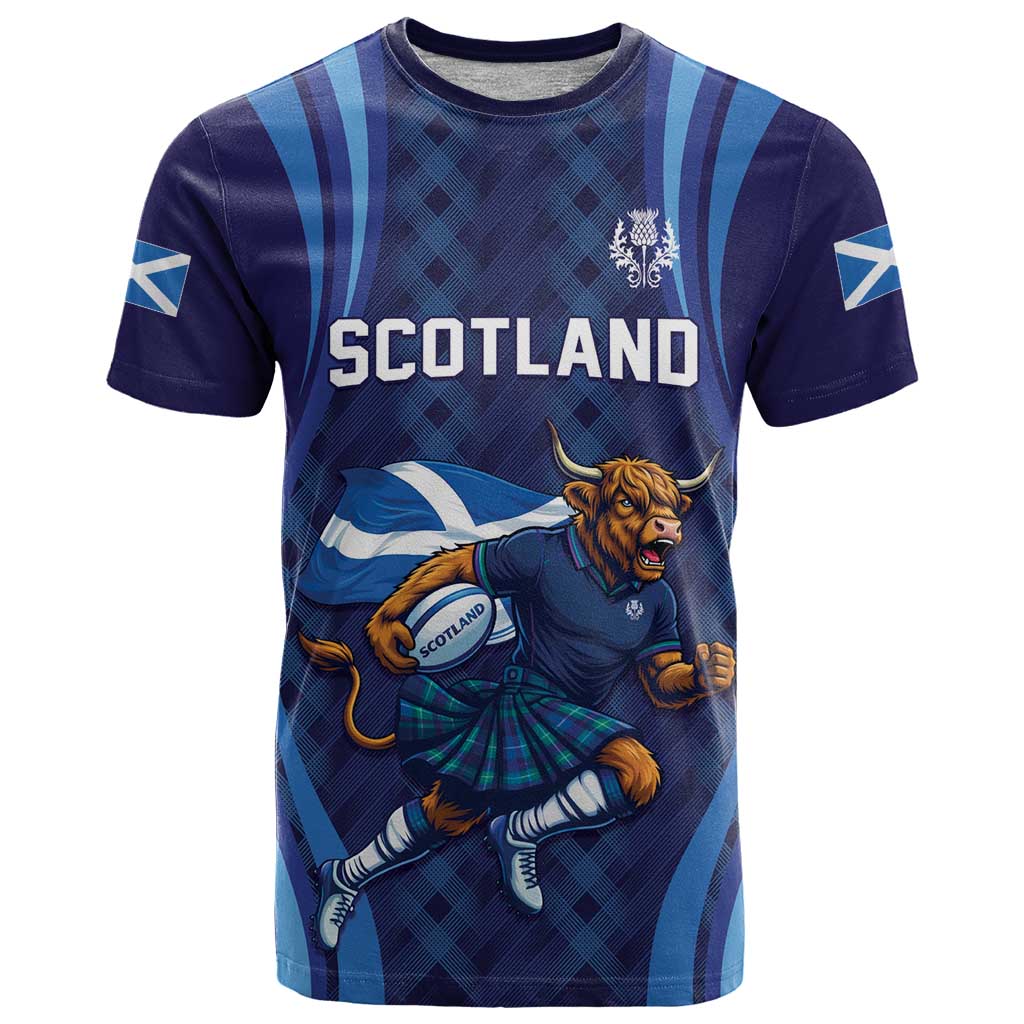 Custom Rugby Scotland T Shirt Highland Cow Mascot Go Scottish