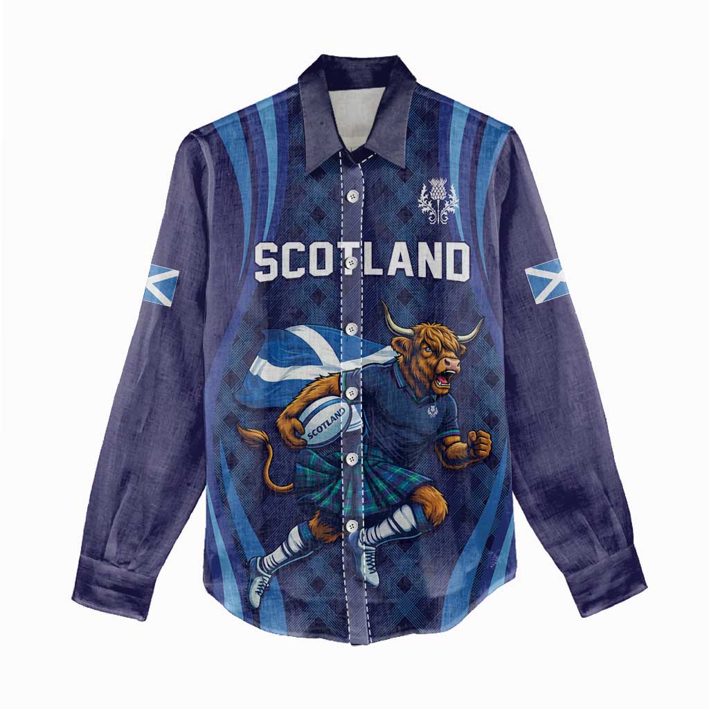 Custom Rugby Scotland Women Casual Shirt Highland Cow Mascot Go Scottish