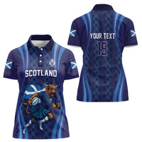 Custom Rugby Scotland Women Polo Shirt Highland Cow Mascot Go Scottish