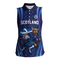 Custom Rugby Scotland Women Sleeveless Polo Shirt Highland Cow Mascot Go Scottish