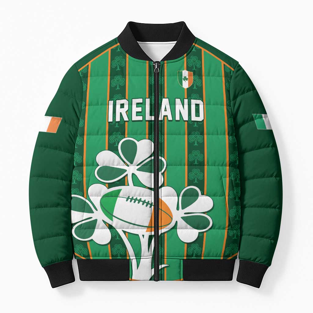 Custom Rugby Ireland Bomber Puffer Jacket Irish Lucky Shamrock