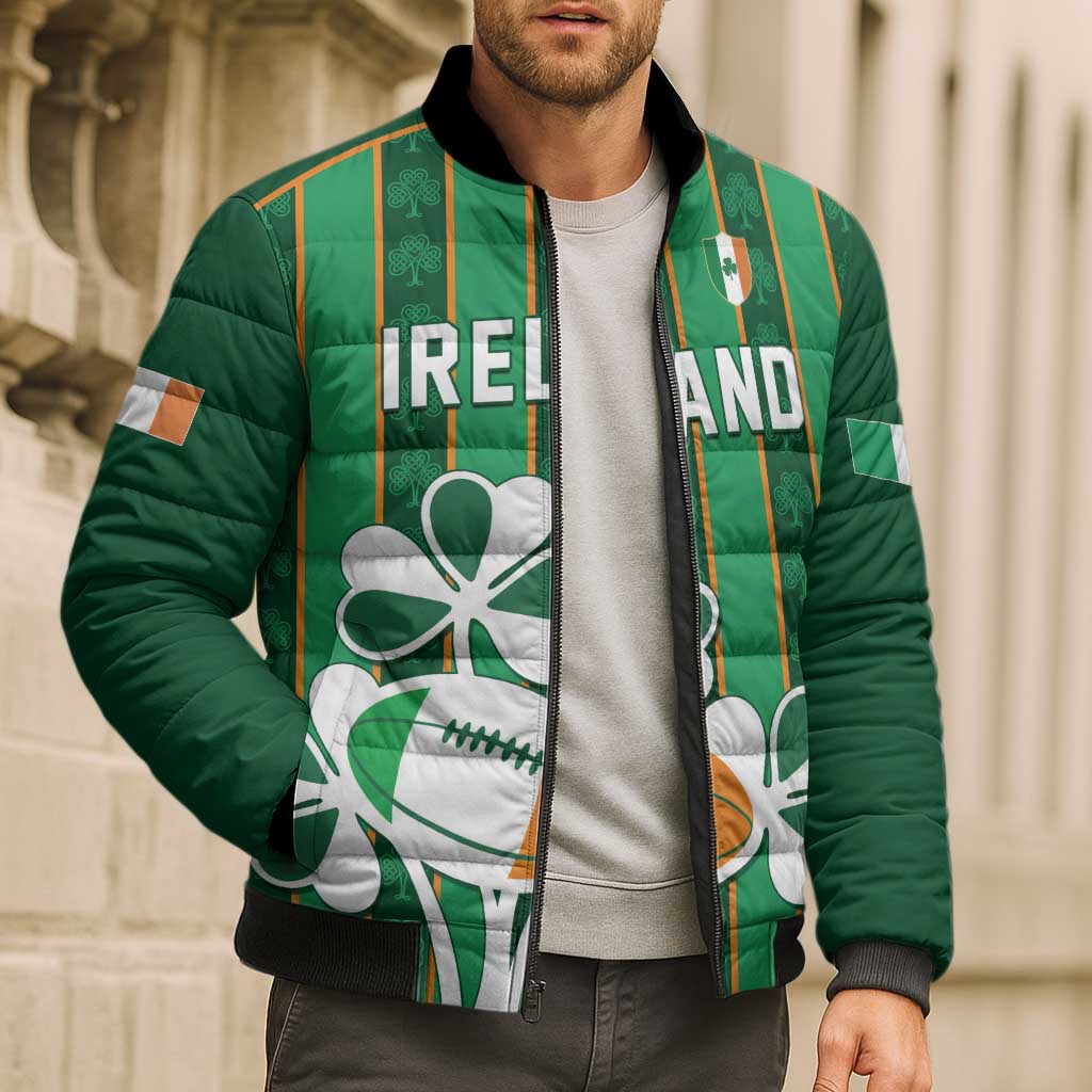 Custom Rugby Ireland Bomber Puffer Jacket Irish Lucky Shamrock