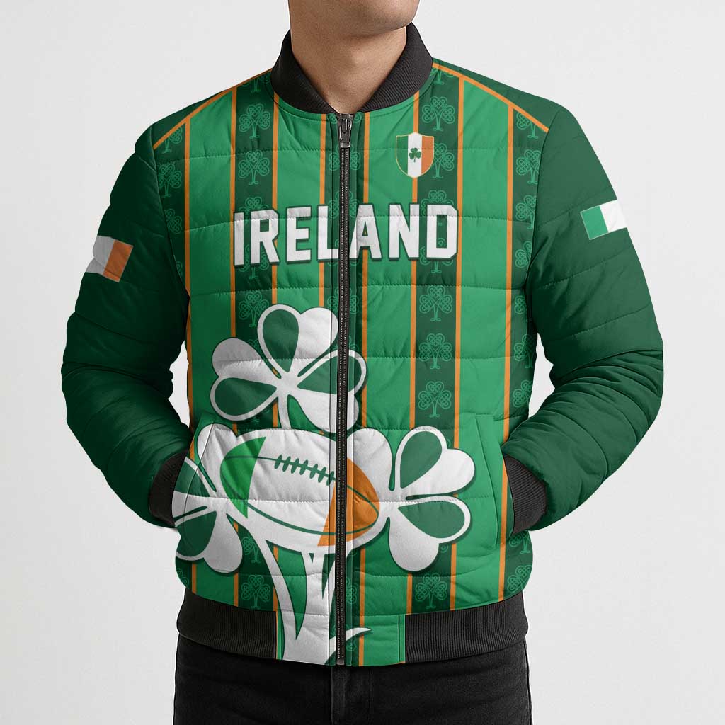 Custom Rugby Ireland Bomber Puffer Jacket Irish Lucky Shamrock