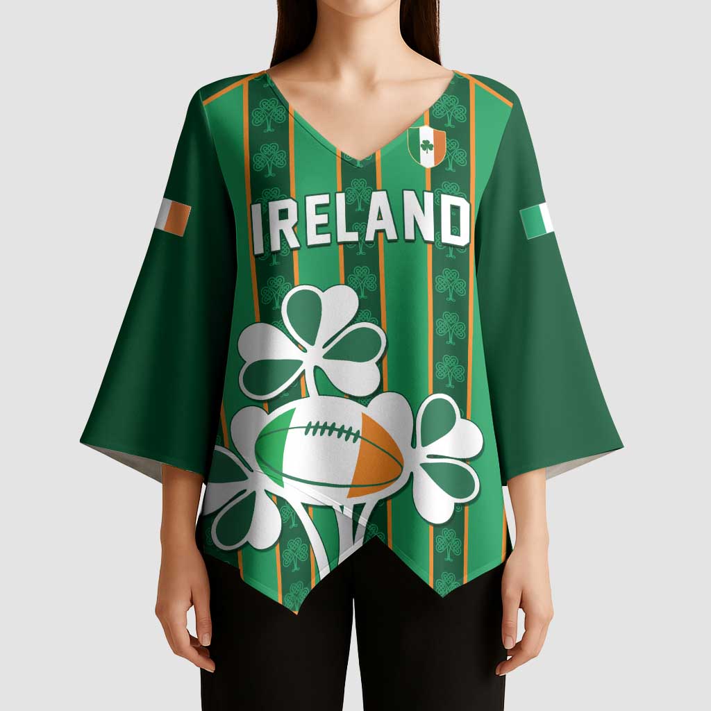 Custom Rugby Ireland Kimono Sleeve Blouse Irish Lucky Shamrock