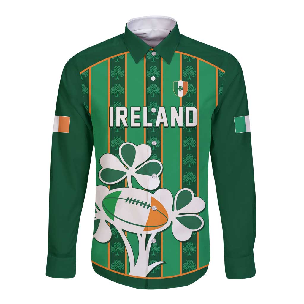 Custom Rugby Ireland Long Sleeve Button Shirt Irish Lucky Shamrock