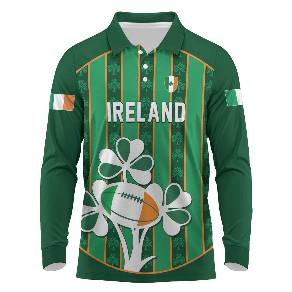 Custom Rugby Ireland Long Sleeve Polo Shirt Irish Lucky Shamrock