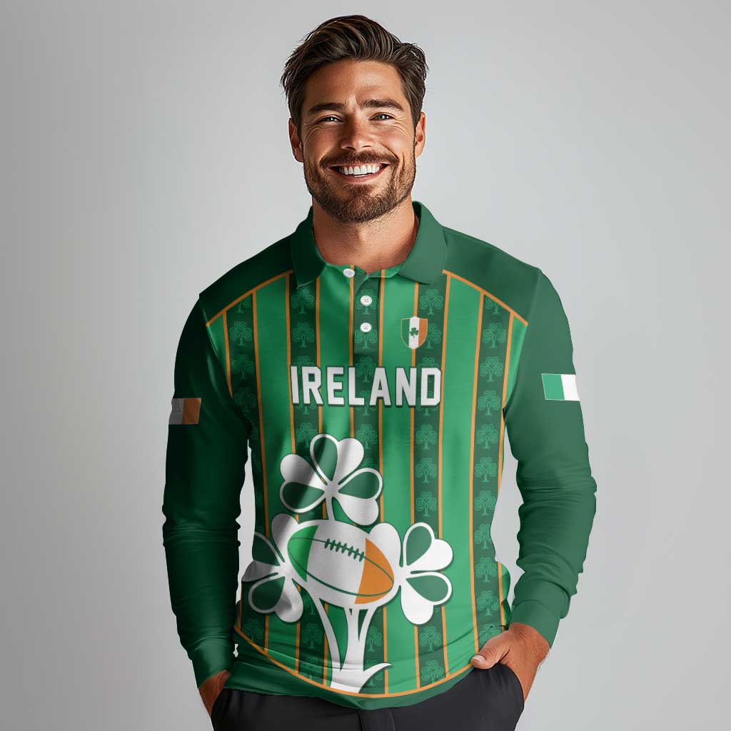 Custom Rugby Ireland Long Sleeve Polo Shirt Irish Lucky Shamrock