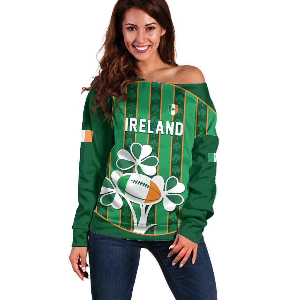 Custom Rugby Ireland Off Shoulder Sweater Irish Lucky Shamrock