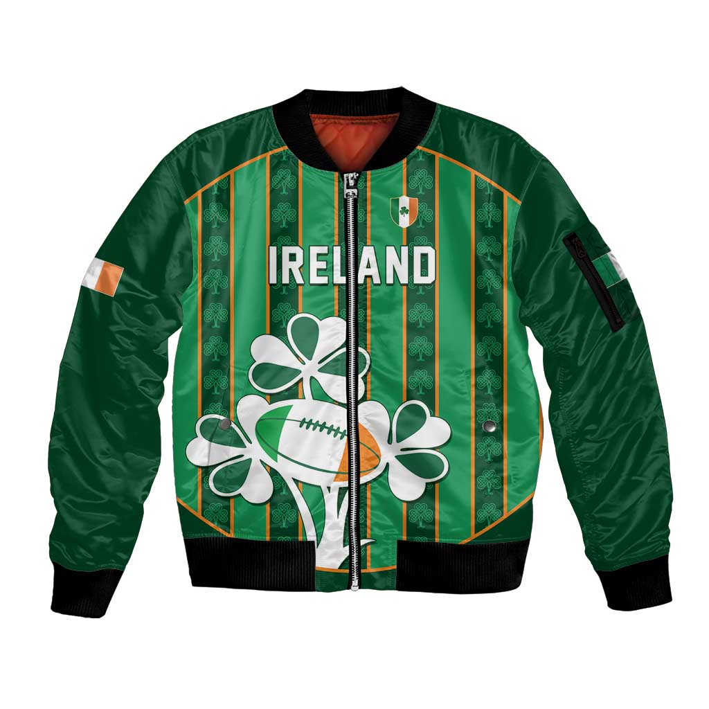 Custom Rugby Ireland Sleeve Zip Bomber Jacket Irish Lucky Shamrock