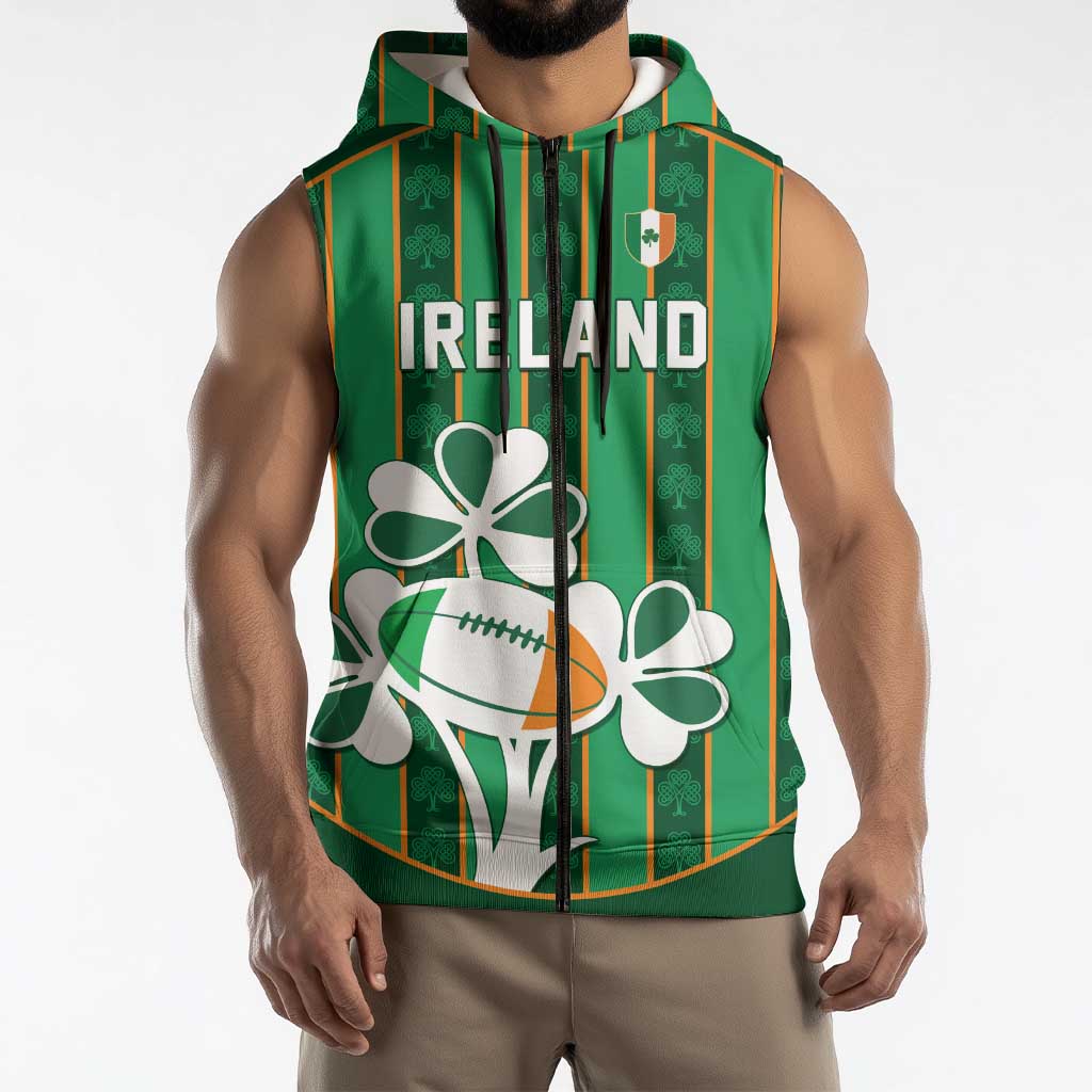 Custom Rugby Ireland Sleeveless Zip Hoodie Irish Lucky Shamrock