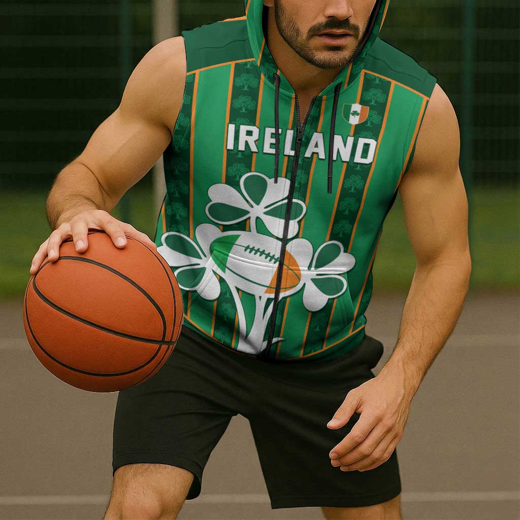 Custom Rugby Ireland Sleeveless Zip Hoodie Irish Lucky Shamrock