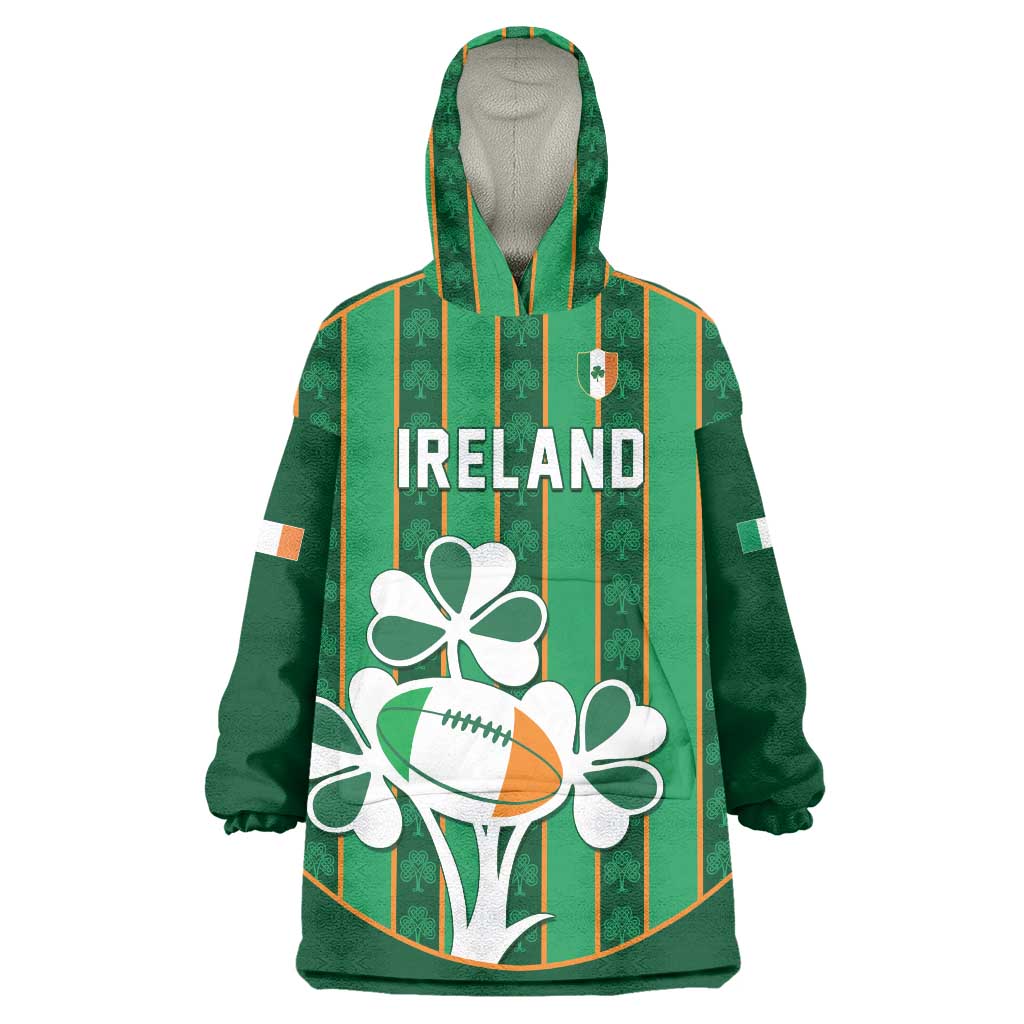Custom Rugby Ireland Wearable Blanket Hoodie Irish Lucky Shamrock