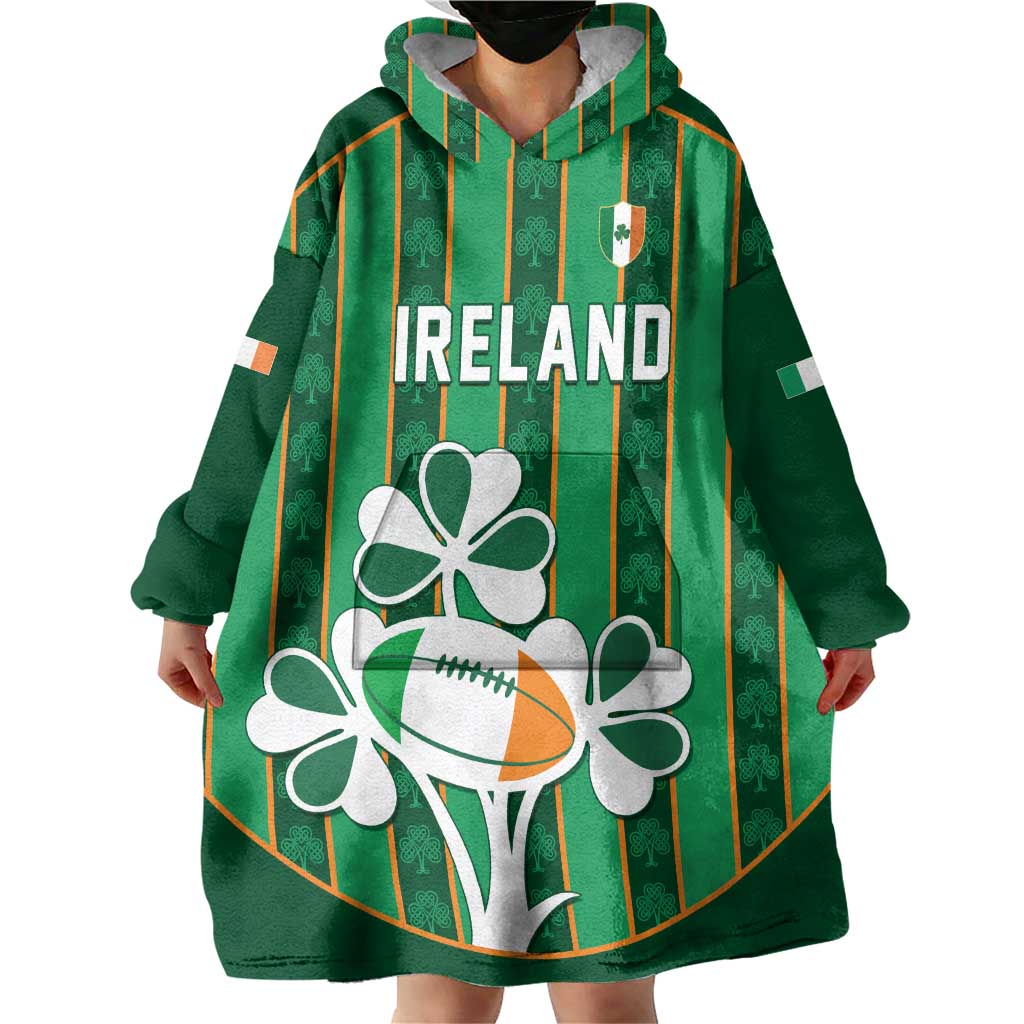 Custom Rugby Ireland Wearable Blanket Hoodie Irish Lucky Shamrock