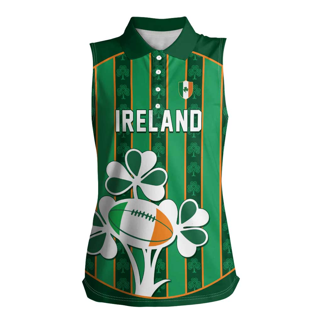 Custom Rugby Ireland Women Sleeveless Polo Shirt Irish Lucky Shamrock