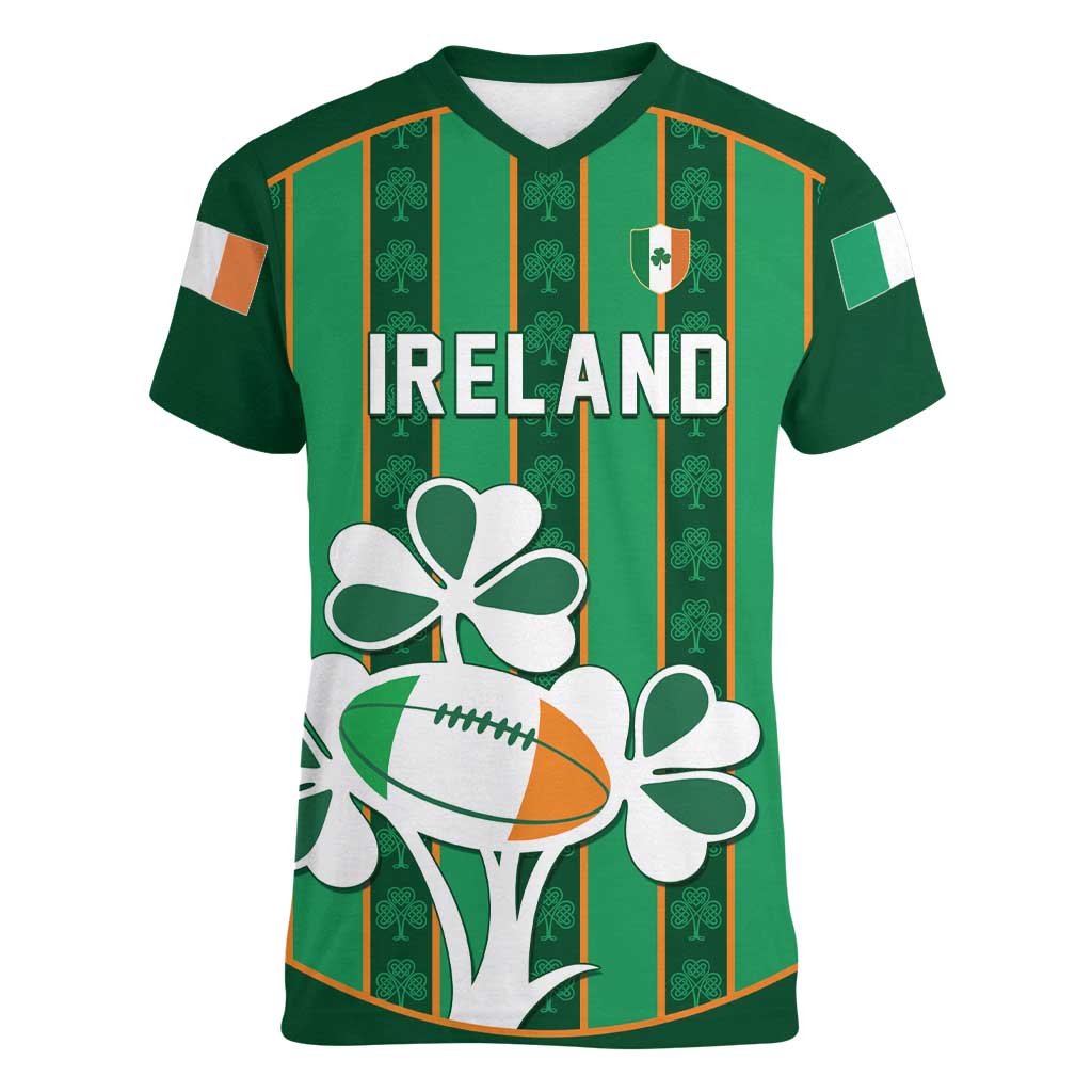 Custom Rugby Ireland Women V-Neck T-Shirt Irish Lucky Shamrock