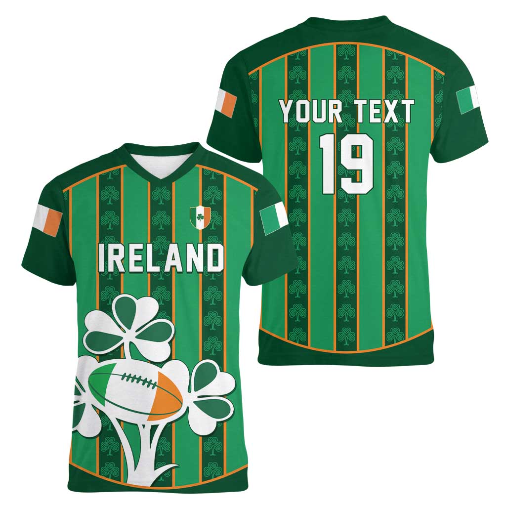 Custom Rugby Ireland Women V-Neck T-Shirt Irish Lucky Shamrock