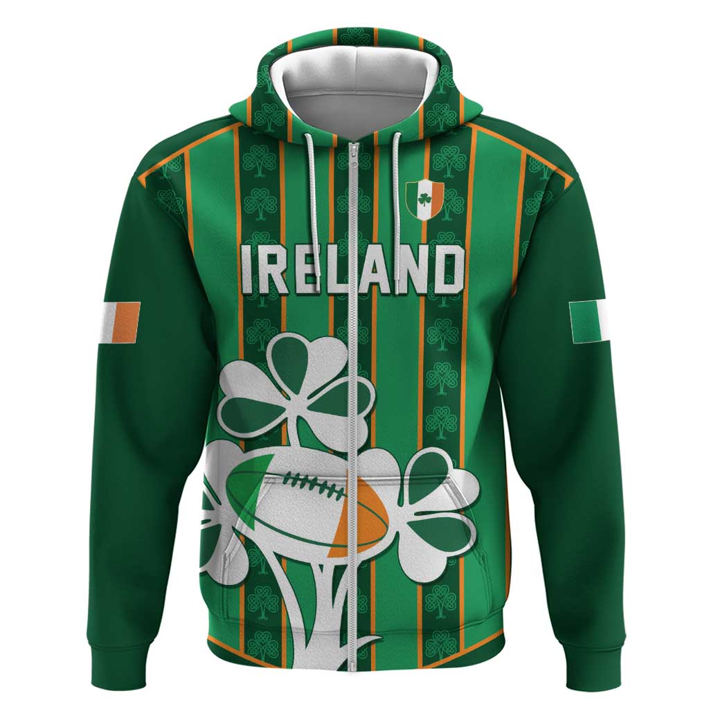 Custom Rugby Ireland Zip Hoodie Irish Lucky Shamrock