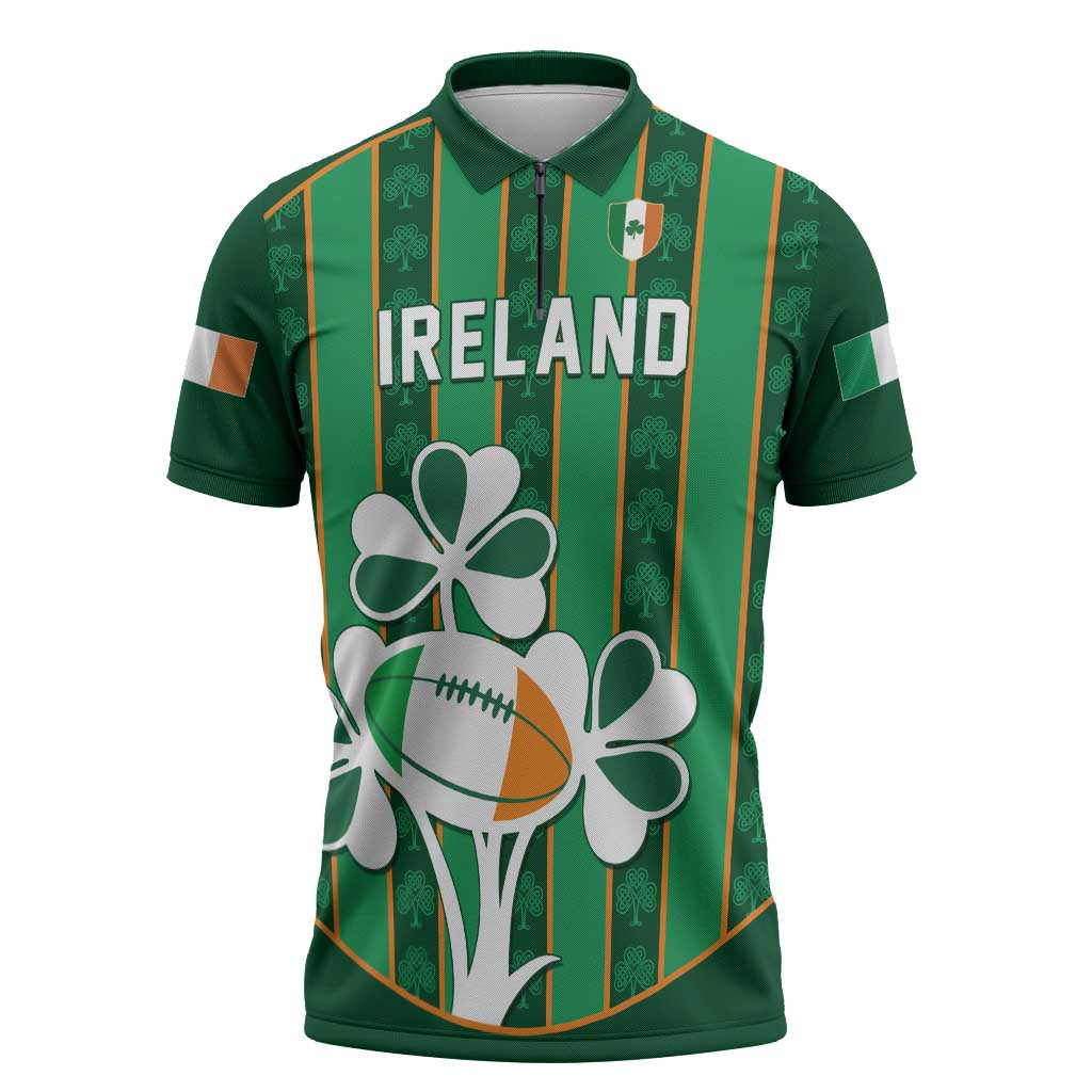 Custom Rugby Ireland Zipper Polo Shirt Irish Lucky Shamrock