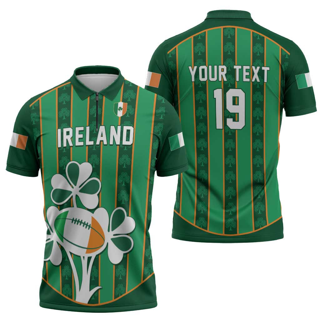 Custom Rugby Ireland Zipper Polo Shirt Irish Lucky Shamrock