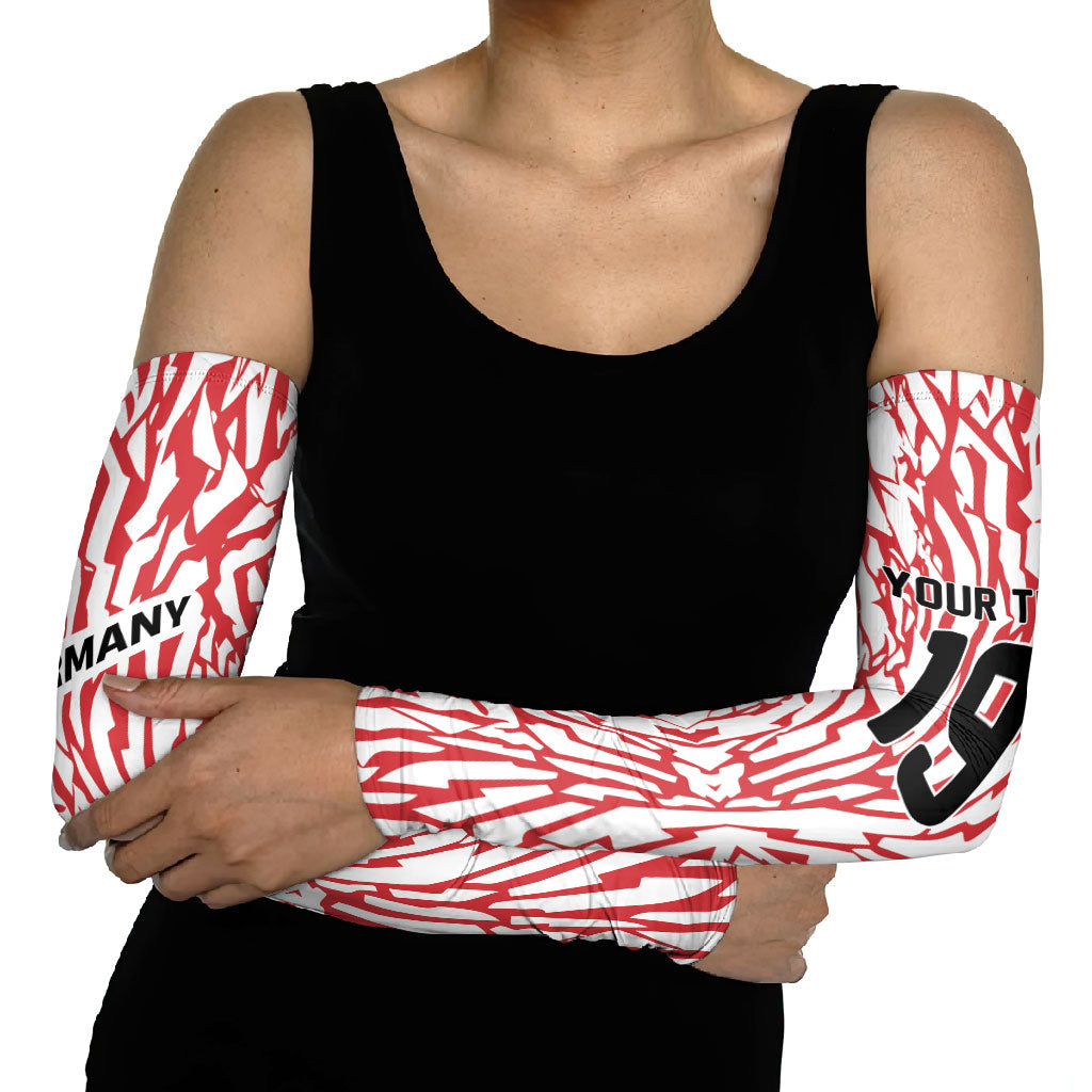 Custom German European Football Champions Arm Sleeves Abstract Lightning Rot Weiss