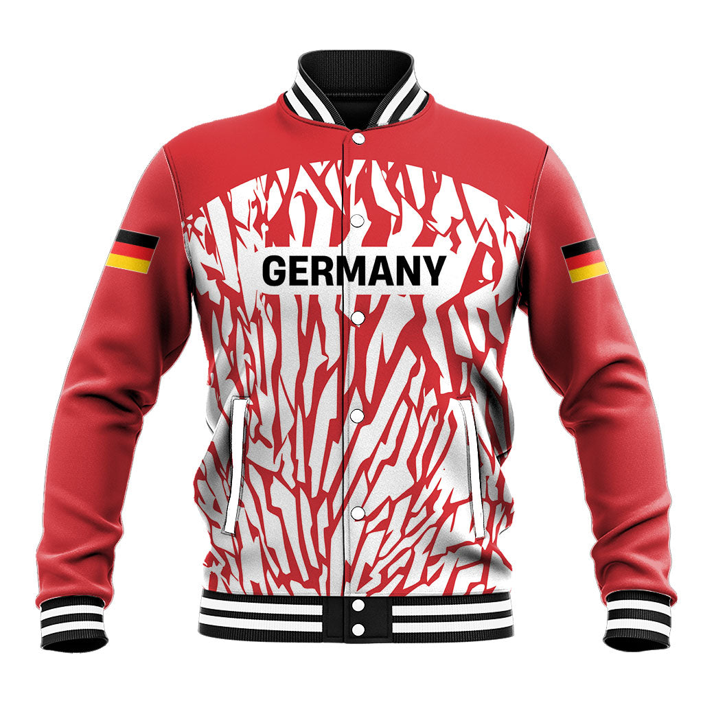Custom German European Football Champions Baseball Jacket Abstract Lightning Rot Weiss