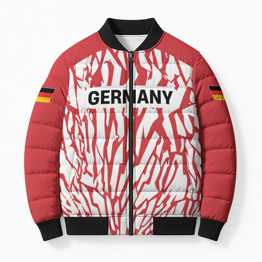 Custom German European Football Champions Bomber Puffer Jacket Abstract Lightning Rot Weiss