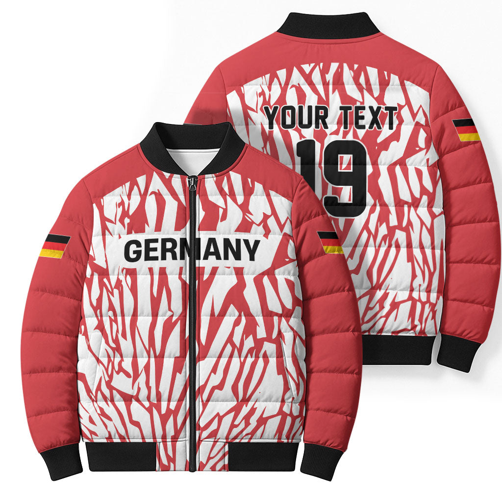 Custom German European Football Champions Bomber Puffer Jacket Abstract Lightning Rot Weiss