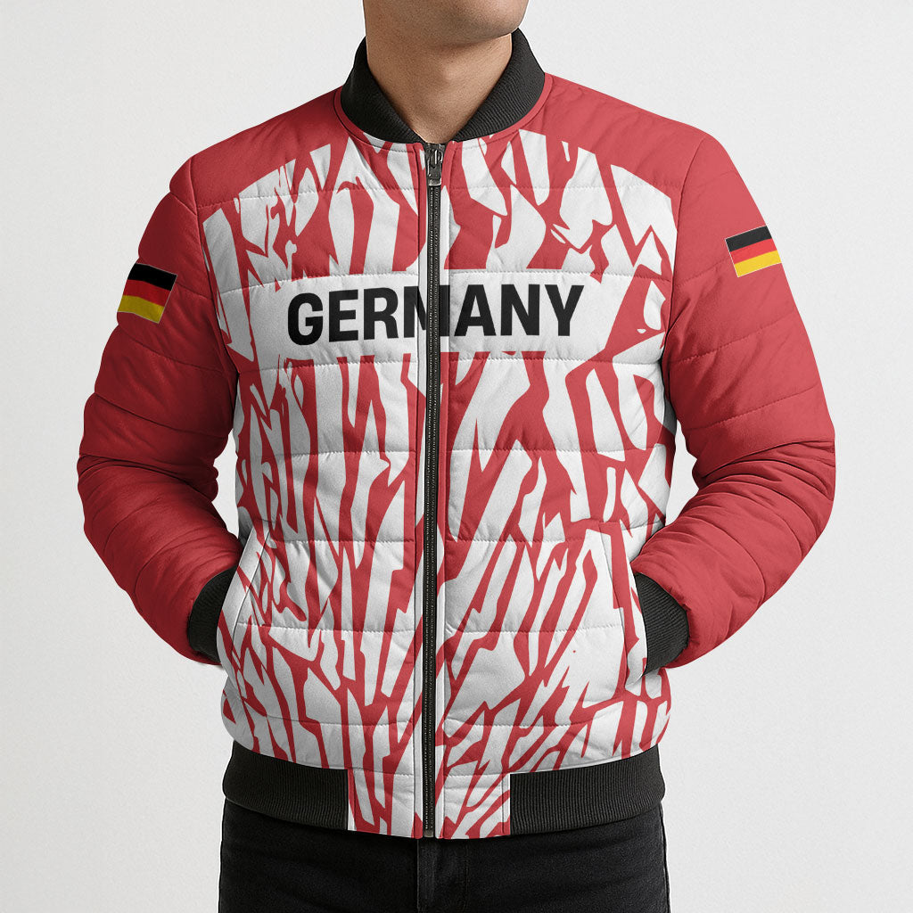 Custom German European Football Champions Bomber Puffer Jacket Abstract Lightning Rot Weiss