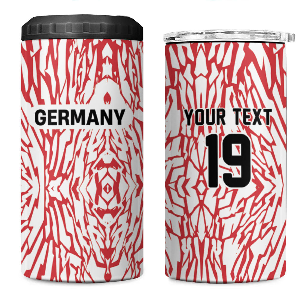 Custom German European Football Champions 4 in 1 Can Cooler Tumbler Abstract Lightning Rot Weiss