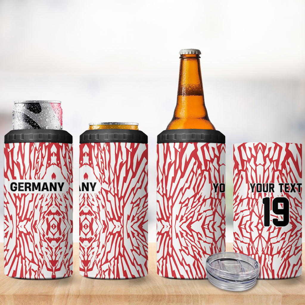 Custom German European Football Champions 4 in 1 Can Cooler Tumbler Abstract Lightning Rot Weiss