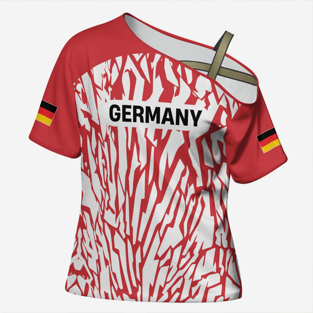 Custom German European Football Champions Cross Shoulder Shirt Abstract Lightning Rot Weiss
