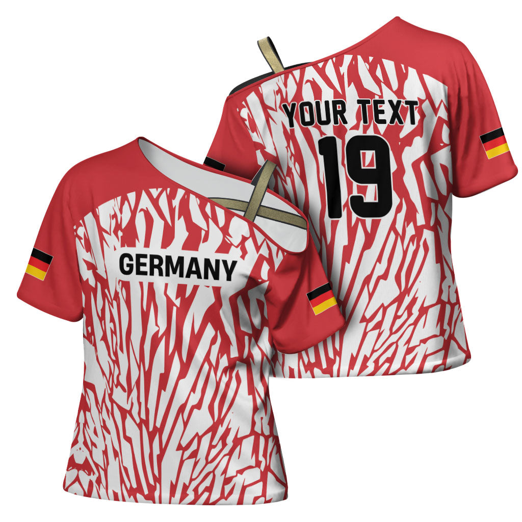 Custom German European Football Champions Cross Shoulder Shirt Abstract Lightning Rot Weiss
