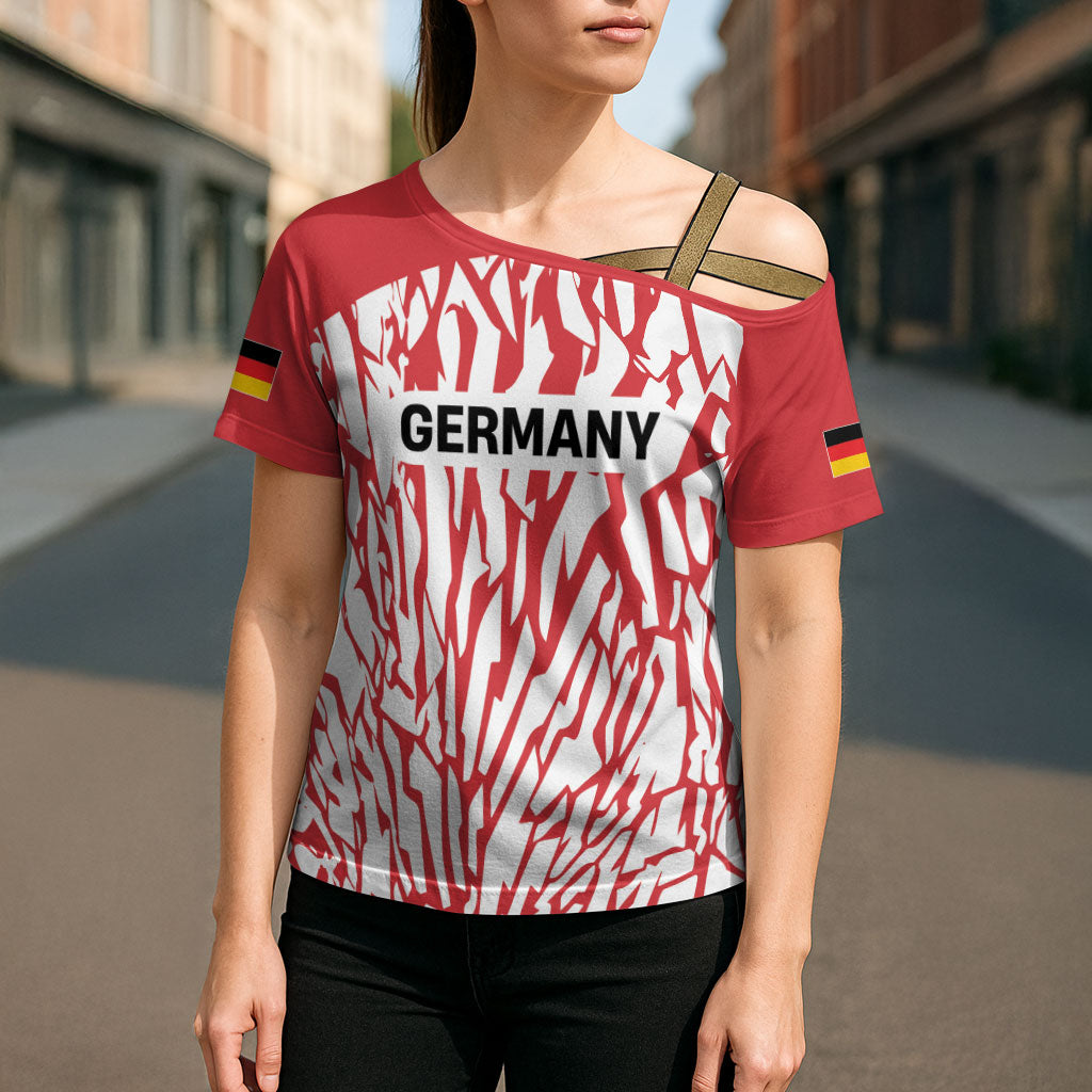 Custom German European Football Champions Cross Shoulder Shirt Abstract Lightning Rot Weiss