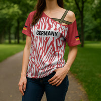 Custom German European Football Champions Cross Shoulder Shirt Abstract Lightning Rot Weiss